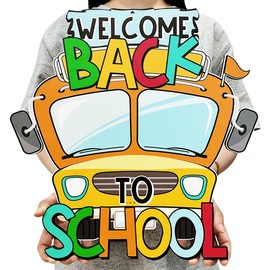 Back to School Decorations Welcome Back to School Bus Wooden Sign Cute Bus Wood Cutout Sign Photo Booth Props for First Day of Classroom Party Decorations