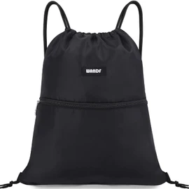 WANDF Gym Sack, Knapsack, Drawstring Shoes, Storage, Waterproof, Lightweight, Swimming, Club Activities, Exercise, Travel, All Black