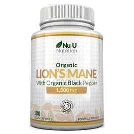 Organic Lions Mane Supplement 1500mg - 180 Vegan Capsules - 6 Month Supply - 30% Polysaccharides - Lion’s Mane with Organic Black Pepper - Nootropic Brain Supplement