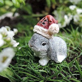 Santa Bunny Miniature Barnyard Animal: Fairy Garden Holiday Theme