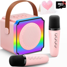 Gontence Karaoke Maschine Kinder mit 2 Mikrofonen, Geschenkkarte, TF-Karte, LED-Lichtern, Stimme Wechselnde Effekte, Geschenke Spielzeug für Erwachsene, Mädchen, Jungen ab 3 4 5 Jahre