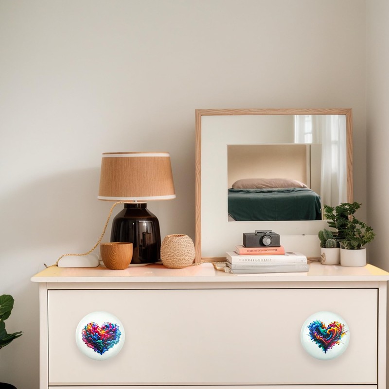 Lasyman 1.5" 8PCS Colorful Ceramic Cute Heart Knob Nursery Kid