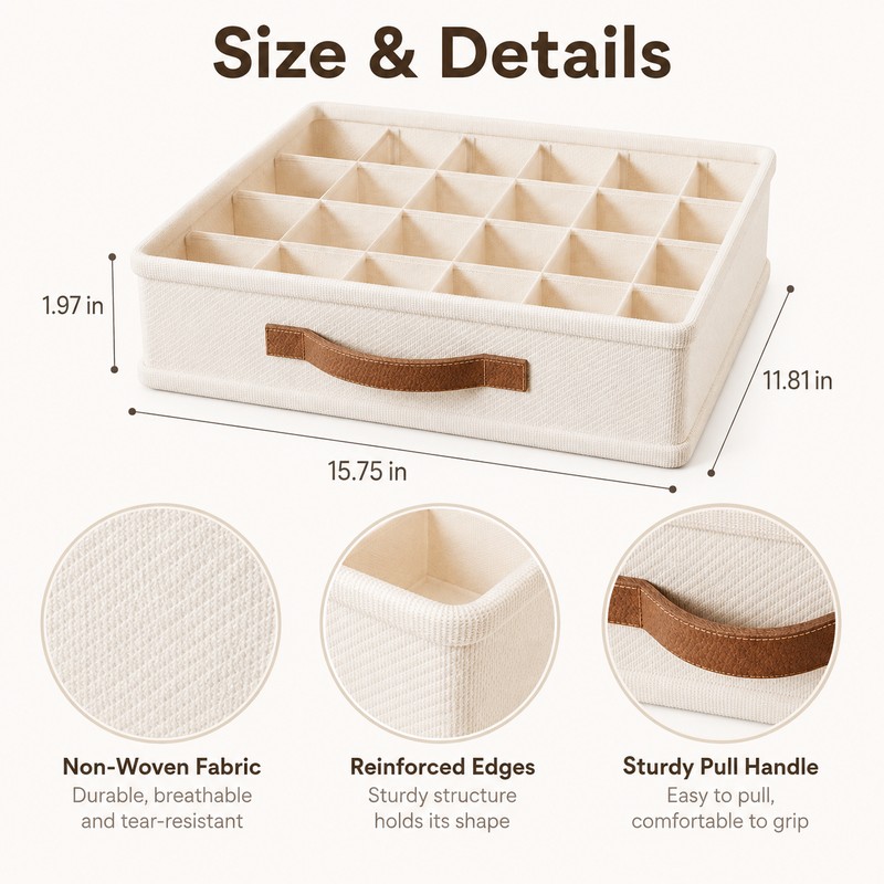 Closet Storage Box with Dividers for Underwear and Socks -