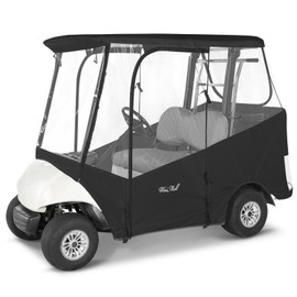 Golf Cart Enclosure 2 Passenger for Yamaha G29 Drive 2 Enclosure Waterproof Windproof Driving Rain Cover Fit 2-Seater Short Roof with 4-Sided Clear Windows Mirror Openings Roll-up Zipper Door Black