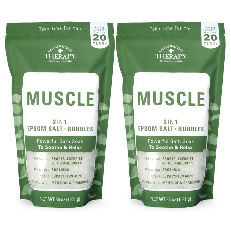 Village Naturals Therapy Muscle Foaming Epsom Soak, Eucalyptus Mint Scent,