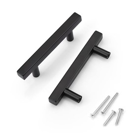 KNOBWELL 10 Pack 3" Hole Spacing Black Stainless Steel Cabinet Pulls Kitchen Cabinet Handles, 5" Overall Length Kitchen Cupboard Handles