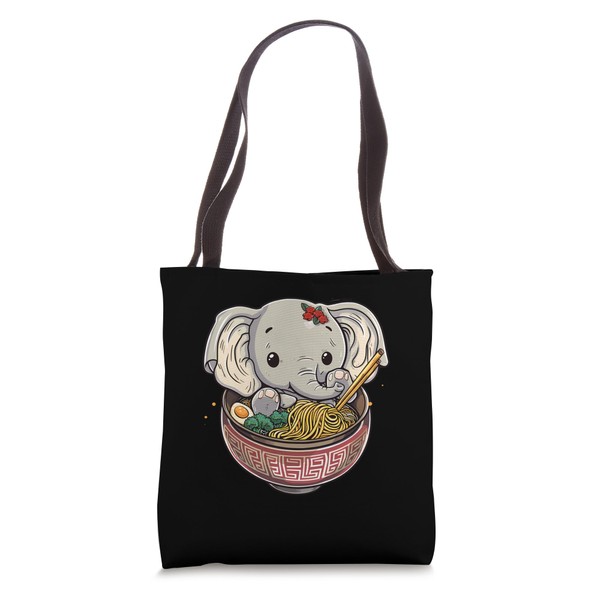 Cute Elephant Ramen Bowl Artwork Kawaii Japanese Noodles Tote Bag