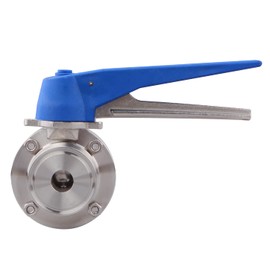 DERNORD 1.5 inch Tri Clamp Butterfly Valve with Blue Trigger Handle Stainless Steel 304 Tri Clamp Clover (3/4 Inch Tube OD)