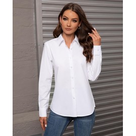 Gleeivy Button Down Shirts for Women Long Sleeve Dress Shirts Classic Fit Solid Cotton Women Dress Shirts Work Office White S