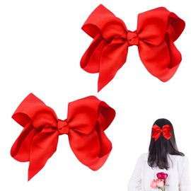 2Pcs Red Hair Bow,Large Red Bow Clip Women,Big Barrettes French Girl Bobbles Hairy Accessories Girls,Burgundy Band Hairpin Cute Bright Hairpins Valentines Silk Tassels Headband for Valentine's