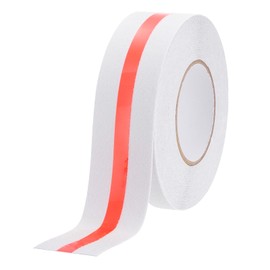 sourcing map Anti Slip Traction Tape with Luminous Strip 5cm x 15 Meters Waterproof Non Skid Stair Treads Grip Tape for Indoor Stairs Step Outdoor Skateboard, White with Red