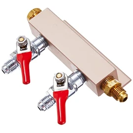 2 Way Air Distributor Co2 Manifold - 1/4" Threaded MFL Output, Shutoff with Check Valve