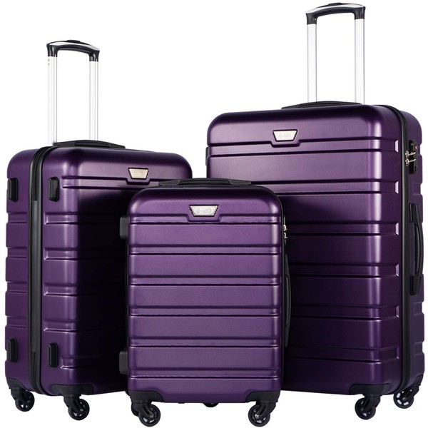 Coolife Luggage 3 Piece Set Suitcase Spinner Hardshell Lightweight TSA