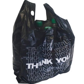 TRENDSKY Pack of 100 Black Shirt Carrier Bags Plastic Bag Thank You 54 x 28 + 12 cm, 24 my, 15 L, Bag for Shop Kiosk, black