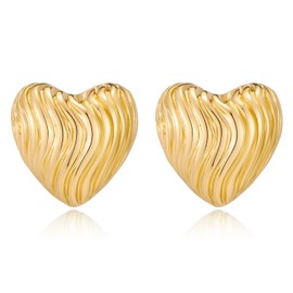HESSAWELL Gold Heart Stud Earrings for Women Texured Heart Earrings for Women Trendy Jewelry