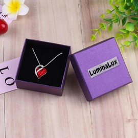 LuminaLux White Love Heart Necklace for Women, Jewellery Gift for Her Wife Girls, Crystal Heart Pendant Rhinestone Necklace Red