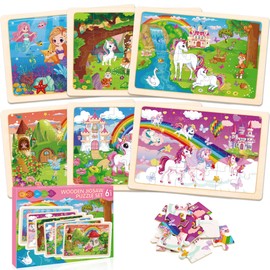 6 Packs Puzzles for Kids Ages 4-6, Unicorn Mermaid Princess Fairy Wooden Puzzles for Kids Toddlers 3-5, 24 Pcs Unicorn Puzzles Preschool Educational Toys Gifts for Girls 3 4 5 6 Years Old