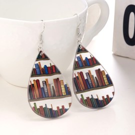 RINHOO FRIENDSHIP Book Earrings for Women Book Shelf Earrinfs for For Book Lovers Gifts for Book Lovers Women Bookshelf Acrylic Dangle Earrings (Waterdrop)