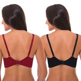 Curve Muse - Sujetadores de cobertura completa sin forro de encaje inalámbrico para mujer, Negro, rojo (2 unidades), 34B