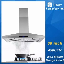 SNDOAS 30in Wall Mount Range Hood 450CFM 3-Speeds Exhaust Fan Kitchen Over Stove Vented