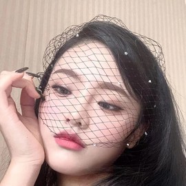 Kefley Black Birdcage Veil Headband with Rhinestones Fascinators for Women Tea Party Costume Bridal Lace Birdcage Headbands Veil Mesh Headdress Vintage 20s Hair Accessories for Women Girls