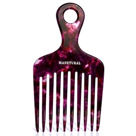 MANETURAL 14MX Long-Tooth Comb/Afro Hair Lift Combs for Women's Curls and Men's Beards - Hand-Made, Hand-Crafted Beauty for Effortless Styling (White purple, 2 PACK)