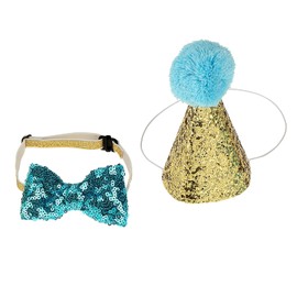 POCREATION Sombrero de cumpleaños, Linda Mascota Gato Cumpleaños Gorras Bowknot Fiesta Disfraz Sombrero Bowknot Disfraz Headwear para Gatito Cachorro(Azul)