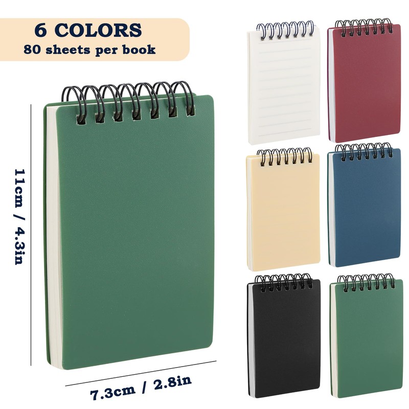 Spiral Notepads, Retro Mini Notepads, A7, 6 Pieces x 80