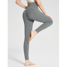 baleaf Leggings with Pockets for Women Yoga Workout High Waisted Ankle Length Petite Legging Tummy Control Criss V Waist Lightweight Graphite Gray 3XL