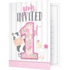 Creative Converting 340137 Barn Animals 1st Birthday Pink Invitation Card
