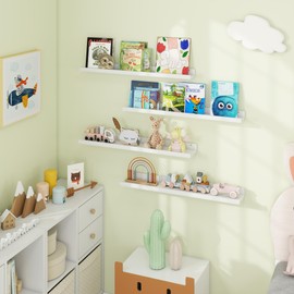 Axeman 30 Inch Floating Shelves for Wall - Picture Ledge Shelf Set of 4 - White Floating Shelves with Lip - Picture Shelf for Wall with Ledge - Photo Ledge Shelves for Pictures Nursery Books