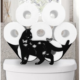 Black Cat Toilet Tissue Holder,Animal Paper Holders,Decorative Metal Paper Holder,Funny Toilet Paper Storage for Bathrooms,FreeStanding Metal Toilet Paper Organizer Hold Extra 8 Rolls