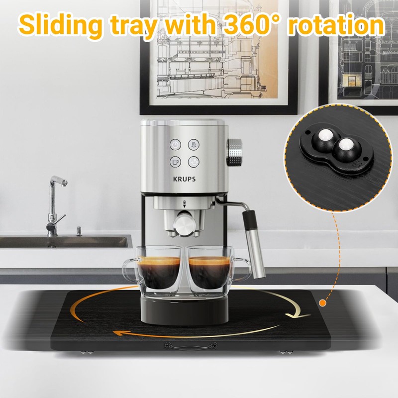 Sliding Tray for Coffee Maker, 360° Rotating Appliance Slider for