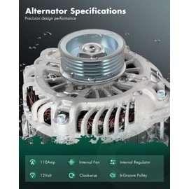 SCITOO Alternator Fits for Infiniti for FX35 2003-2008, for G35 2003-2006, for QX4 2003,for Nissan for 350Z 2003-2006,for Nissan for Pathfinder 2003-2004- 12V 110Amp CW 6-Groove 11051