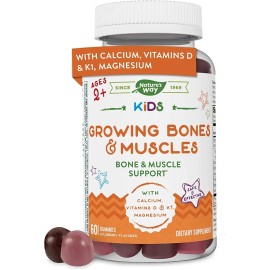 Natures Way Gomitas Soporte para Altura Crecimiento Musculos Y Huesos Saludables, Calcio, Magnesio, Vitaminas D3 y K1, mayores de 2 aos P48 Sabor...  