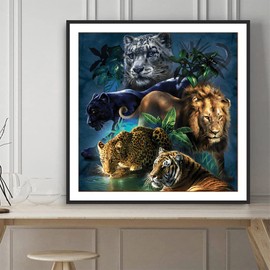 SYMON Cross Stitch Kits for Adults,Leopard Tiger Lion,11CT Counted Printed Cross Stitch Kits,15.74 ×15.74 Inch