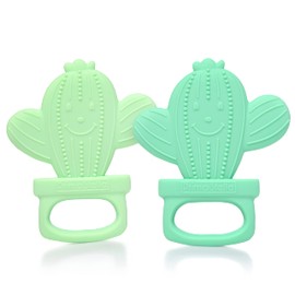 PrimaStella Silicone Cactus Teethers for Infants, Babies and Toddlers - Safety Tested - BPA Free - Cute, Soothing, Easy to Hold - Baby Teether Toy Set of 2 - Green & Neo Mint