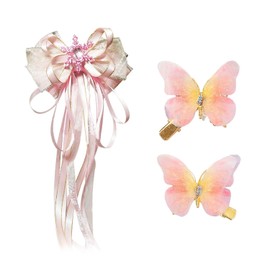 VEHYEGOI 1 Piece Of Bow And 1 Pair Of Butterfly Hairpins, Girl'S Headwear, Butterfly Shape-Hair Accessories, Cute Hairpins For Children, Clothing Accessories,