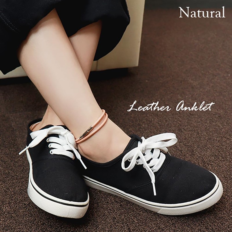 Clos Me Leather Anklet, Stainless Steel, Hypoallergenic, Tochigi Leather, Simple,