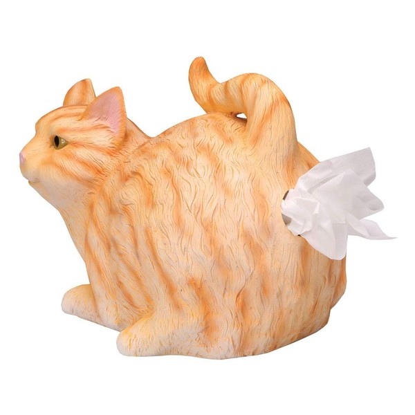 WHAT ON EARTH Cat Butt Tissue Holder - Orange Tabby Cat - Fits Square Tissue Box - Resin