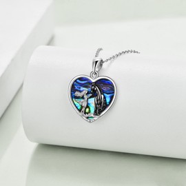 YFN Horse with Girls Pendant Necklace 925 Sterling Silver Abalone/Crystal Horse Jewelry Gift for Women Girlfriend Daughter 18", Crystal, Cubic Zirconia