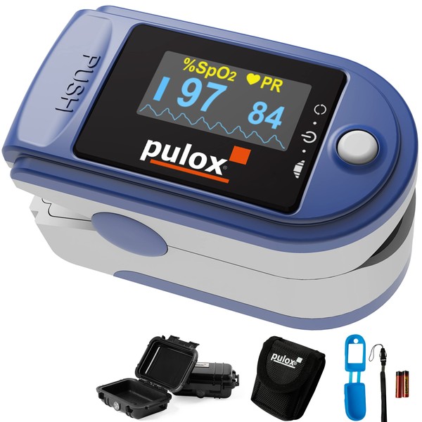 Pulse oximeter PULOX PO-200A with switchable alarm function and pulse tone incl. Accessories *Colour selection possible, blue