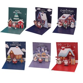 MORAINJAY Pack of 6 Christmas Cards with Envelope Stickers Set, Folding Cards, Christmas Greeting Cards, Kraft Paper Cards, Postcards for Christmas, 3D Pop Up Greeting Card for Family, Friends,