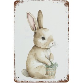 Easter Decorations for The Home Easter Bunny Rabbit Vintage Metal Tin Sign,Easter Primitive Country Wall Decor Bunny Art,Rustic Easter Gifts for Kids Family Office Classroom Home 5.5x8 inch
