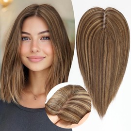 HAIRCUBE 14 Inch Hair Toppers Synthetic Hair Toppers for Women with Thinning Hair, Pure Hand-Tied Breathable Swiss Base with 3 Clips in Wiggy Toppers (Sandy Brown & Honey Blonde)