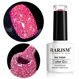 RARJSM Diamond Pink Glitter Nail Gel Polish,Glitter Gel Nail Polish,Bright Hot Pink Sparkle Nail Gel Soak off Requires Drying Under UV LED Lamp Nail Beauty Art Design Salon DIY Home 1Piece 7.5ML