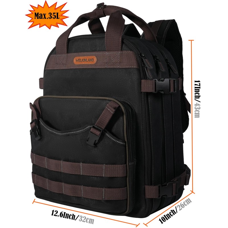 WELKINLAND 90-Pockets Electrician Backpack, Wax-Canvas Tool Backpack Heavy Duty, Convenient