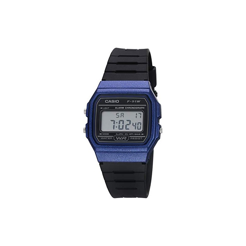 Casio Watch F-91WM-2ACF Blue Resin Waterproof Unisex Adult Black/Blue OSZ