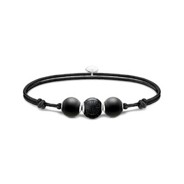 THOMAS SABO 2 Karma Secret Bracelet with Black Obsidian Beads Matte 925 Sterling Silver Nylon A2107-172-11