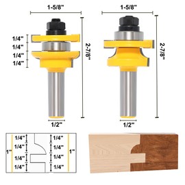 Rail and Stile Router Bit Set, 2PCS 1/2 Inch Shank Carbide-Tipped Round Over Router Bit, Cabinet Door Frames Cutters for Woodworking Tool